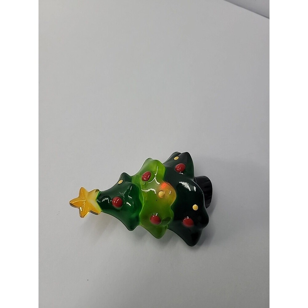 Vintage Plastic Christmas Tree Brooch Pin Green Red Oranments Star Topper Light - Picture 7 of 12